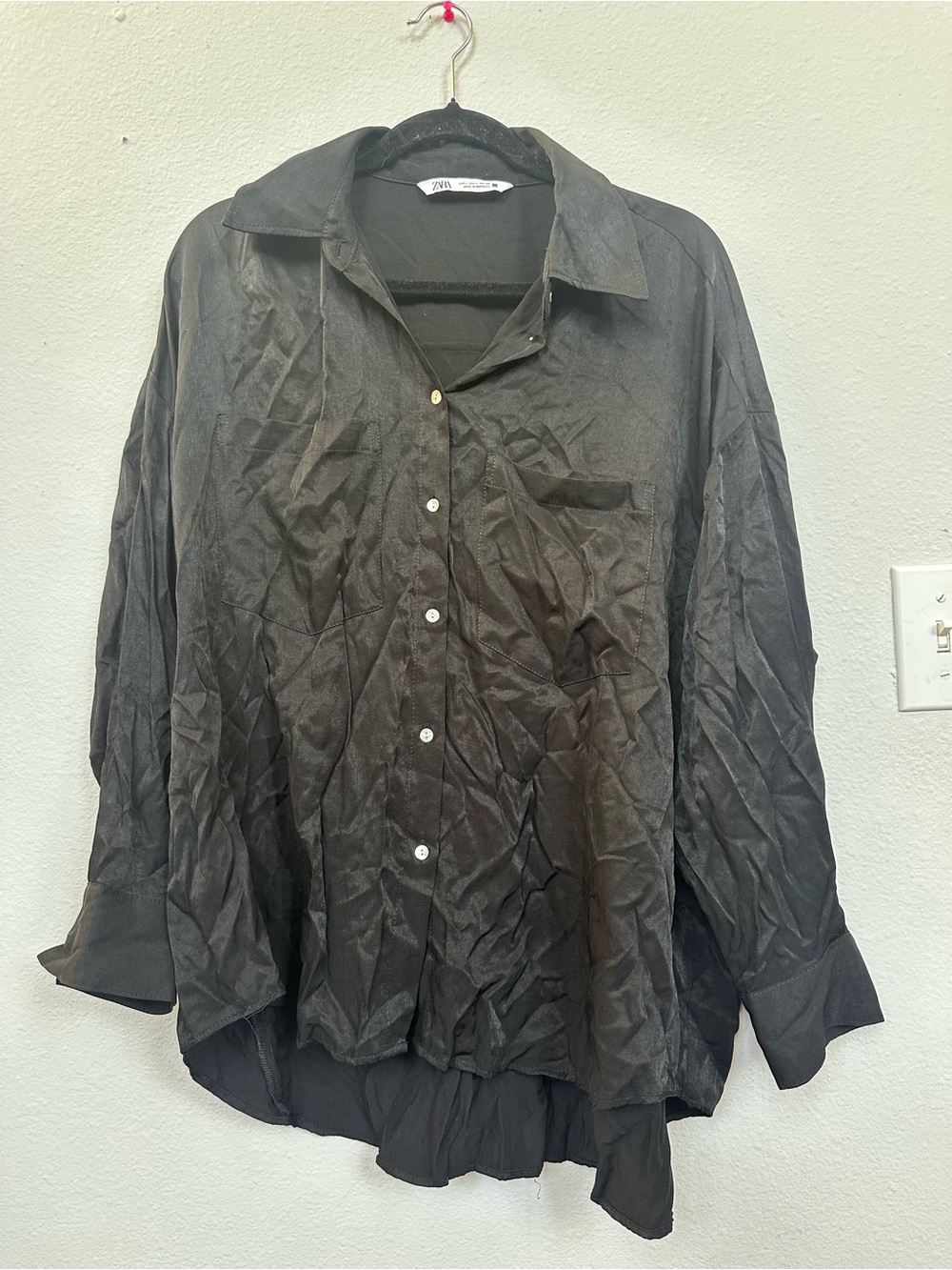 Zara Black Long-Sleeve Casual Button-Down Shirt